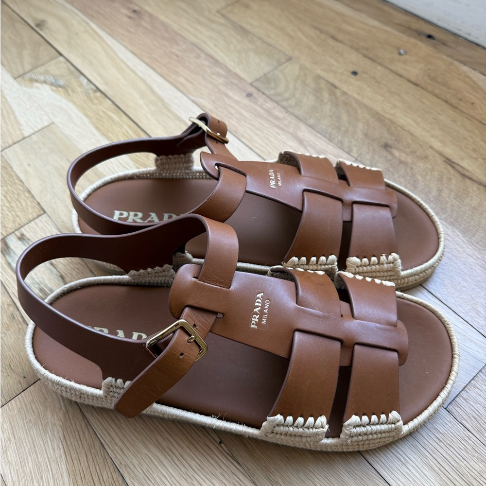 Prada Leather Fisherman Espadrille Sandals - Picture 2 of 6